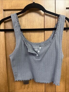 American Eagle Outfitters Heather Gray Ribbed Cropped Tank with Buttons